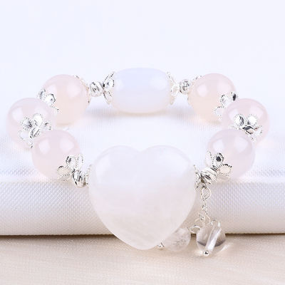 Pietra semi-preziosa Agata bianca con cuore chiaro Braccialetto per indossare ogni giorno