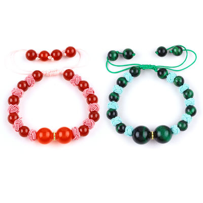 8mm Occhio di tigre verde e rosso calcedonia regolabile corda intrecciata braccialetto di perla di bilanciamento curativo