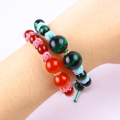 8mm Occhio di tigre verde e rosso calcedonia regolabile corda intrecciata braccialetto di perla di bilanciamento curativo