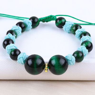 8mm Occhio di tigre verde e rosso calcedonia regolabile corda intrecciata braccialetto di perla di bilanciamento curativo