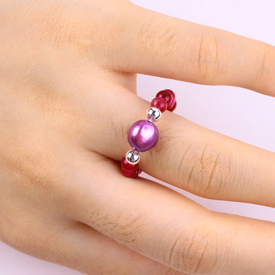 Anello a perline in pietra preziosa a mano a 4 mm regolabile Rosa elastica Anello di pietra occhio di tigre rosso per festa Indossare quotidianamente
