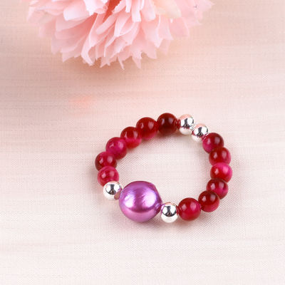 Anello a perline in pietra preziosa a mano a 4 mm regolabile Rosa elastica Anello di pietra occhio di tigre rosso per festa Indossare quotidianamente