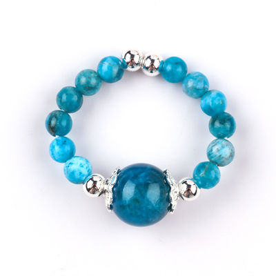 Anello a perline in pietra preziosa a 4 mm fatto a mano Anello regolabile in pietra di apatite blu per il giorno di festa