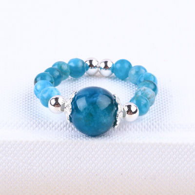 Anello a perline in pietra preziosa a 4 mm fatto a mano Anello regolabile in pietra di apatite blu per il giorno di festa