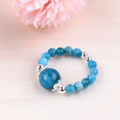 Anello a perline in pietra preziosa a 4 mm fatto a mano Anello regolabile in pietra di apatite blu per il giorno di festa