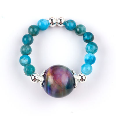 Anello a perline di gemma a mano a 4 mm regolabile Elastico Blu Apatite Anello di pietra con perline colorate per l'occhio di tigre per la festa D