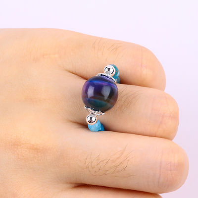 Anello a perline di gemma a mano a 4 mm regolabile Elastico Blu Apatite Anello di pietra con perline colorate per l'occhio di tigre per la festa D