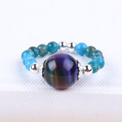 Anello a perline di gemma a mano a 4 mm regolabile Elastico Blu Apatite Anello di pietra con perline colorate per l'occhio di tigre per la festa D