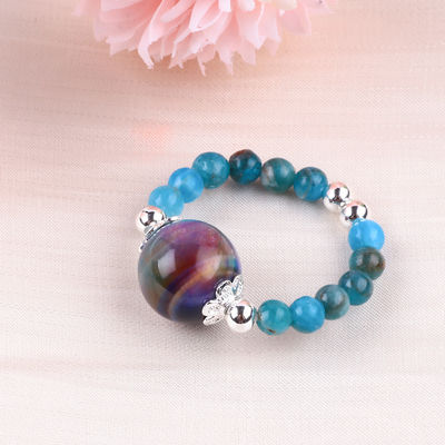 Anello a perline di gemma a mano a 4 mm regolabile Elastico Blu Apatite Anello di pietra con perline colorate per l'occhio di tigre per la festa D