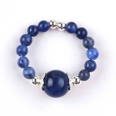 Anello a perline in pietra preziosa a 4 mm fatto a mano Anello regolabile in pietra di sodalite elastico per il giorno di festa