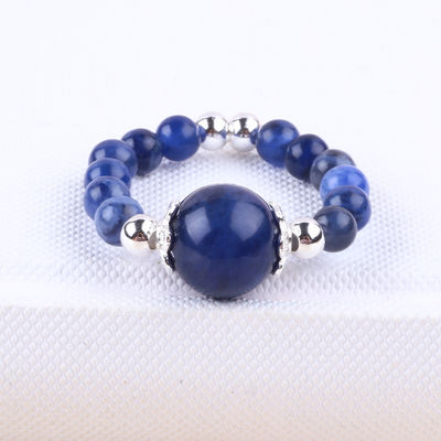 Anello a perline in pietra preziosa a 4 mm fatto a mano Anello regolabile in pietra di sodalite elastico per il giorno di festa