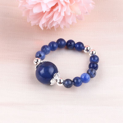 Anello a perline in pietra preziosa a 4 mm fatto a mano Anello regolabile in pietra di sodalite elastico per il giorno di festa