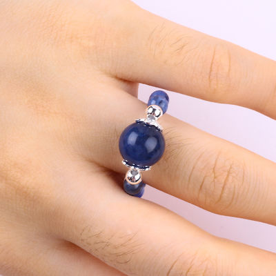 Anello a perline in pietra preziosa a 4 mm fatto a mano Anello regolabile in pietra di sodalite elastico per il giorno di festa