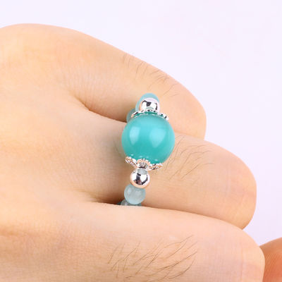Anello a perline in pietra preziosa a mano a 4 mm regolabile Elastico Verde Anello di pietra per l'occhio di gatto per il giorno di festa