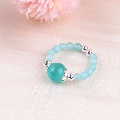 Anello a perline in pietra preziosa a mano a 4 mm regolabile Elastico Verde Anello di pietra per l'occhio di gatto per il giorno di festa