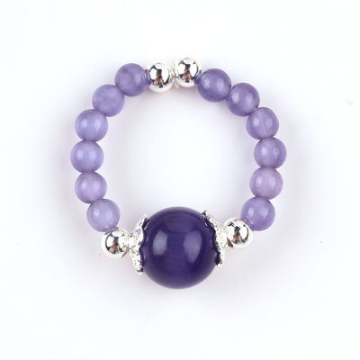 Anello a perline in pietra preziosa artigianale da 4 mm, regolabile, elastico, viola, anello di pietra per gli occhi di gatto, da indossare tutti i giorni.