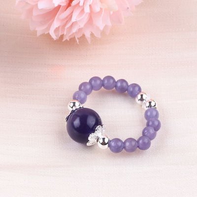 Anello a perline in pietra preziosa artigianale da 4 mm, regolabile, elastico, viola, anello di pietra per gli occhi di gatto, da indossare tutti i giorni.