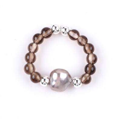 Anello a perline di gemme artigianale da 4 mm regolabile Elastico Anello di pietra di citrino color tè con buccia per indossare quotidianamente