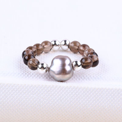 Anello a perline di gemme artigianale da 4 mm regolabile Elastico Anello di pietra di citrino color tè con buccia per indossare quotidianamente