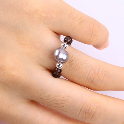 Anello a perline di gemme artigianale da 4 mm regolabile Elastico Anello di pietra di citrino color tè con buccia per indossare quotidianamente