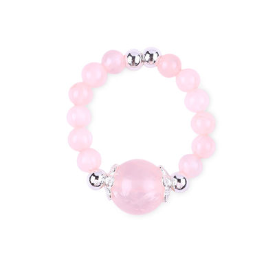 Anello a perline di gemma a mano a 4 mm regolabile Elastico Rosa Quarzo Anello di pietra per festa Indossare quotidianamente