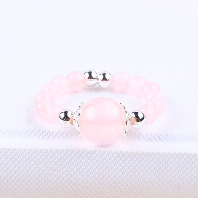 Anello a perline di gemma a mano a 4 mm regolabile Elastico Rosa Quarzo Anello di pietra per festa Indossare quotidianamente