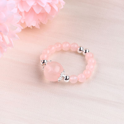 Anello a perline di gemma a mano a 4 mm regolabile Elastico Rosa Quarzo Anello di pietra per festa Indossare quotidianamente