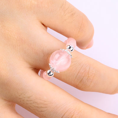Anello a perline di gemma a mano a 4 mm regolabile Elastico Rosa Quarzo Anello di pietra per festa Indossare quotidianamente