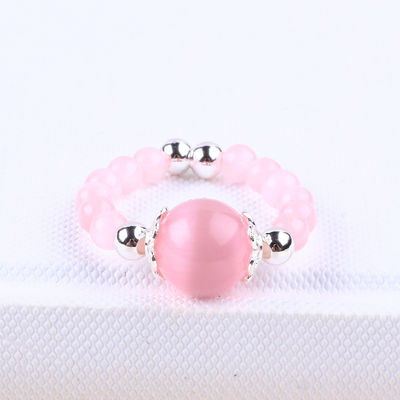 Anello a perline in pietra preziosa a mano a 4 mm, regolabile, elastico, rosa, anello di pietra per gli occhi di gatto, da indossare tutti i giorni.