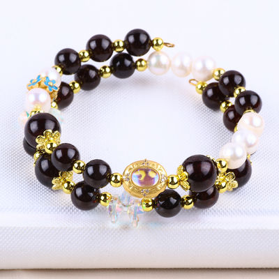 Custom DIY 8MM Granato E Perla Bianca Con Fiore Spacer Perle Doppio Braccialetto Per Indossare Ogni Giorno