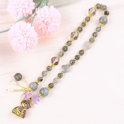 Labradorite e perla d'acqua dolce a forma multiforme di 7 mm, gemma artigianale, orso viola, braccialetto a perline incantato.