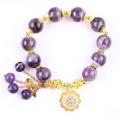 Fatto a mano 12mm Dream Ametista Con Fiore Spinner Charm Benedizione Crystal Bead Bracelet