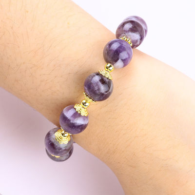 Fatto a mano 12mm Dream Ametista Con Fiore Spinner Charm Benedizione Crystal Bead Bracelet
