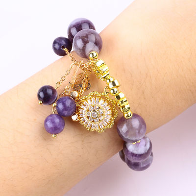 Fatto a mano 12mm Dream Ametista Con Fiore Spinner Charm Benedizione Crystal Bead Bracelet