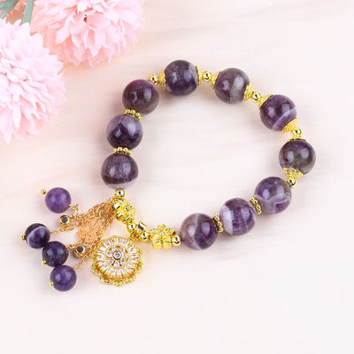 Fatto a mano 12mm Dream Ametista Con Fiore Spinner Charm Benedizione Crystal Bead Bracelet