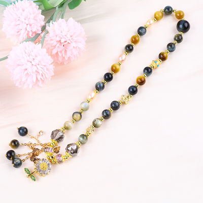 Unico 8mm con Dream Tiger Eye SunFlower Spinner Charm Blessing Crystal Double Layer Bracelet