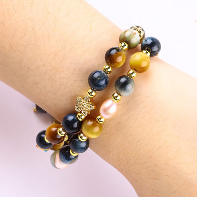 Unico 8mm con Dream Tiger Eye SunFlower Spinner Charm Blessing Crystal Double Layer Bracelet