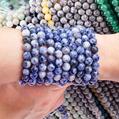 Spiritual Natural Blue Dot Stone 8mm Round Loose Bead per gioielli fatti a mano e portachiavi