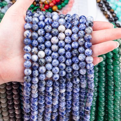 Spiritual Natural Blue Dot Stone 8mm Round Loose Bead per gioielli fatti a mano e portachiavi