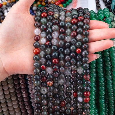 8mm di pietra di sangue africana, gemma di cristallo curativa, perle di pietra per la produzione di gioielli.