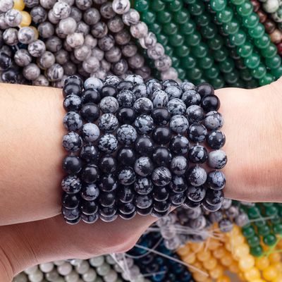 8mm nero fiocco di neve ossidiana perle di pietra preziosa cristallina curativa perle di pietra per la produzione di gioielli