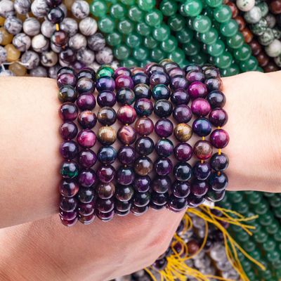 Cristallo naturale Gemstone Rainbow Tiger's Eye Loose Bead Strands Semi Precious Stone per la realizzazione di gioielli fai da te