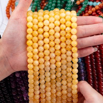 Crema Giallo Giada Cristallo Naturale Gemstone Stringhe di perline sciolte Pietra semipreziosa per la fabbricazione di gioielli fai da te