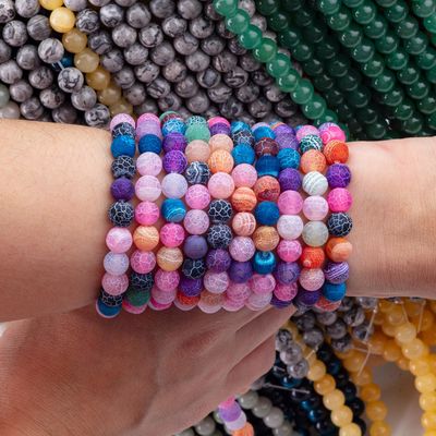Agata Arco-rivolto a base di perline sciolte String di pietra semi-preziosa Matt Frosted Agata incrinata per la realizzazione di gioielli fai da te
