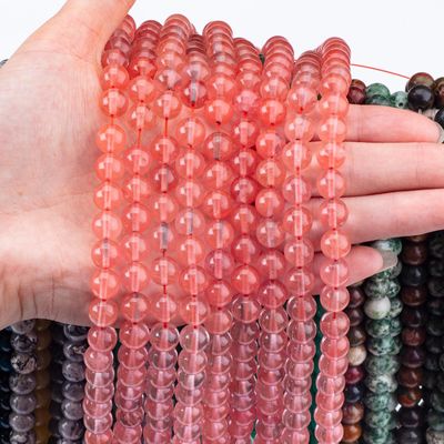 Rose Cherry Quartz Loose Bead Strands Semi Precious Stone Melone Quarzo rosso per la fabbricazione di gioielli fai da te