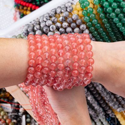 Rose Cherry Quartz Loose Bead Strands Semi Precious Stone Melone Quarzo rosso per la fabbricazione di gioielli fai da te