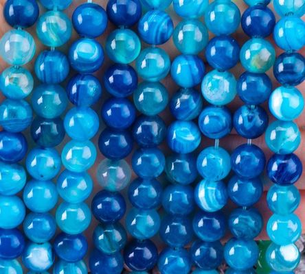 Agata a strisce blu con filamenti di perline a sfera semi-preziosa per la fabbricazione di gioielli fai da te