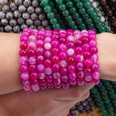 Flusso di perline di agata a strisce di fuchsia naturale per la fabbricazione di gioielli