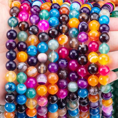Rainbow Stripped Agate Loose Bead Strands Semi Precious Stone per la realizzazione di gioielli fai da te