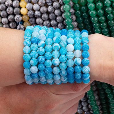 Agata blu confezionata con filamenti di perline sciolte Pietra semipreziosa mattata fredda Agata incrinata per la realizzazione di gioielli fai da te